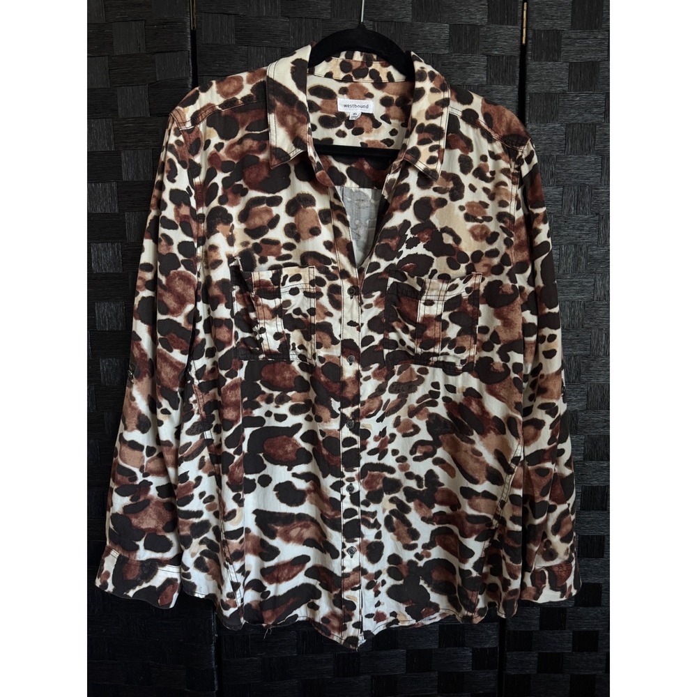 Westbound Women XL Leopard Print Tencel Lyocell Utility Button Shirt Roll Tab